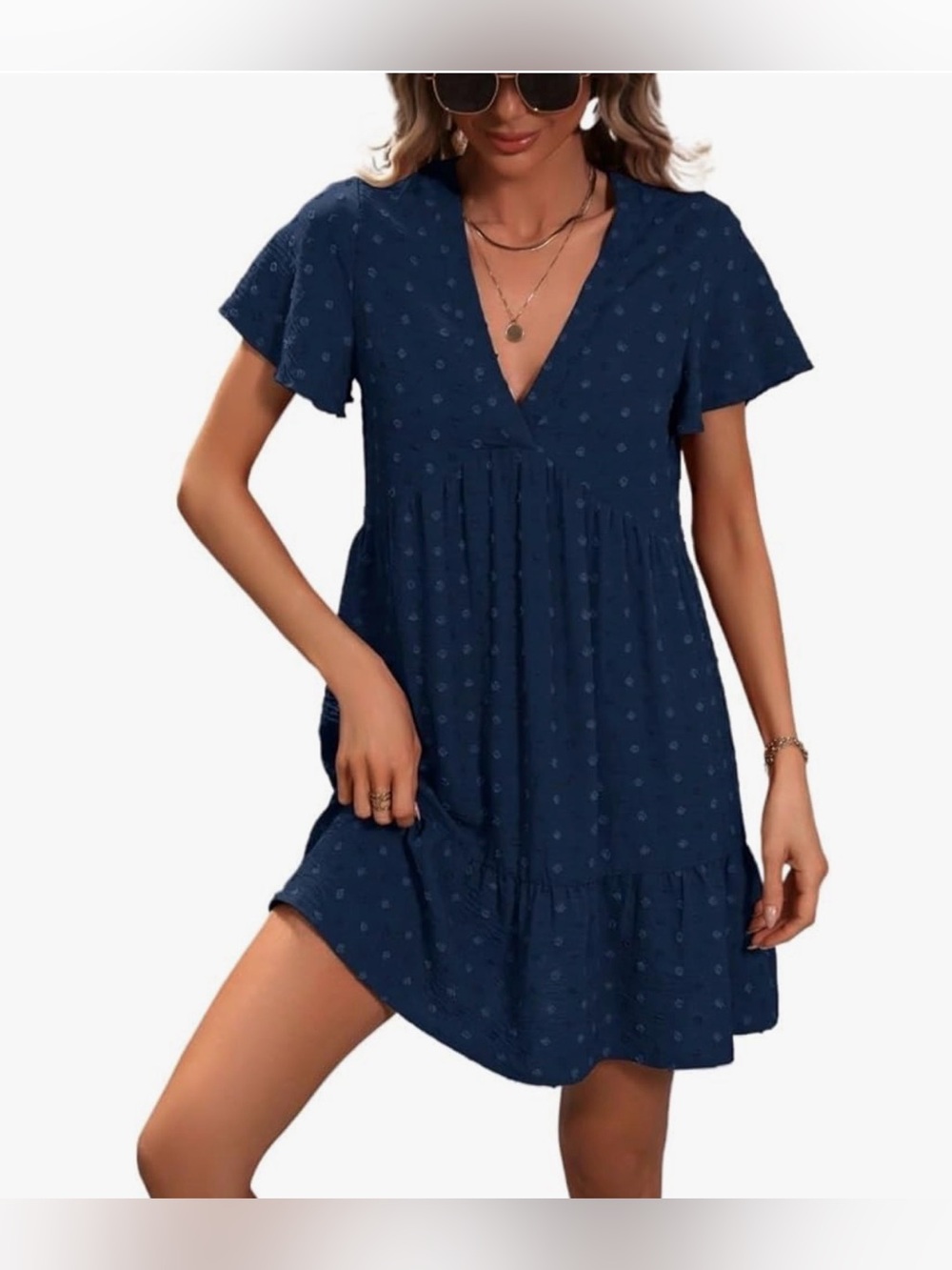 Navy V-Neck Babydoll Mini Dress